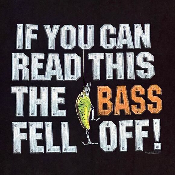 Buck Wear ‘The Bass Fell Off!’ Front & Back Black Graphic Tee Shirt / Size M - Picture 4 of 5